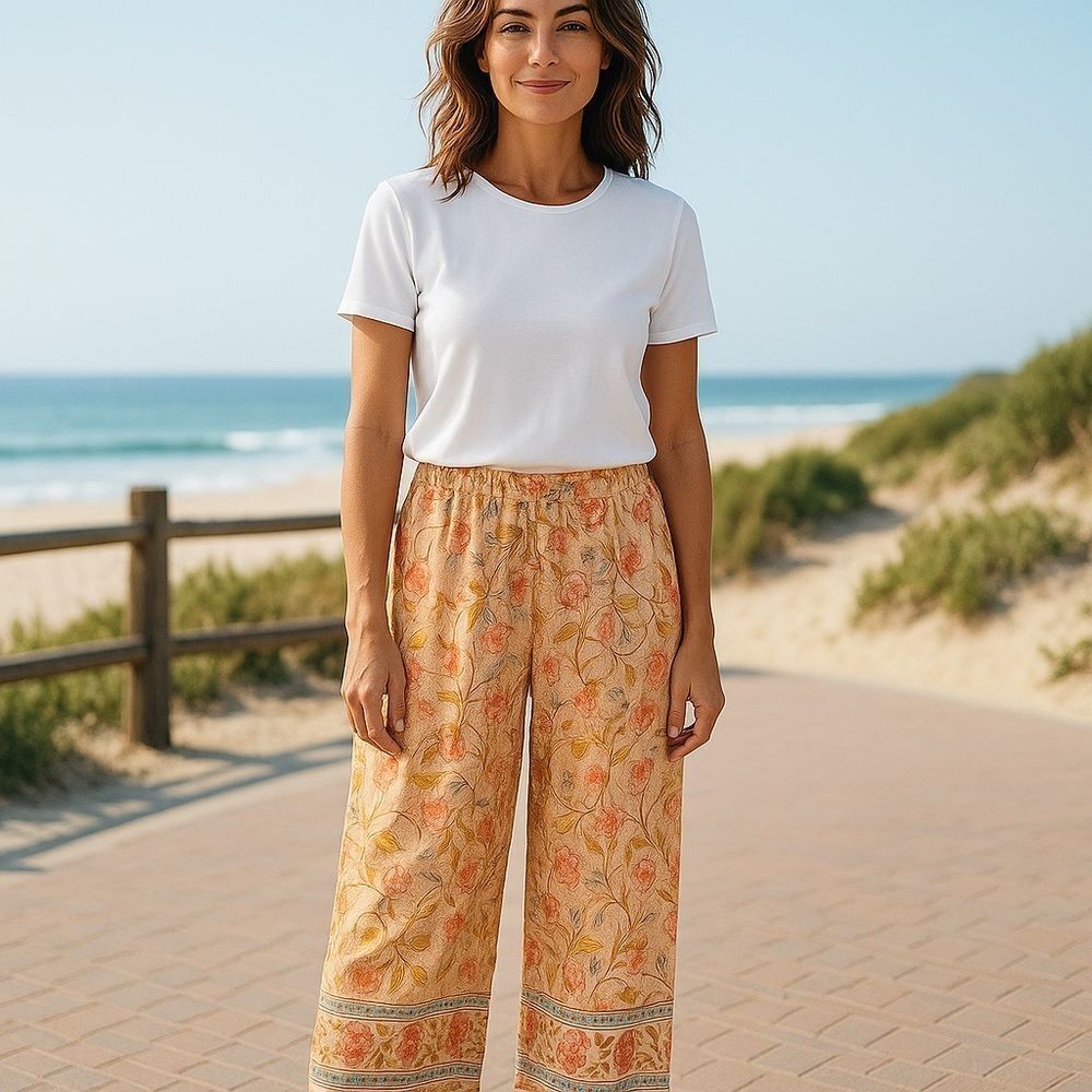 Boho Floral Wide Leg Pants. Size XL